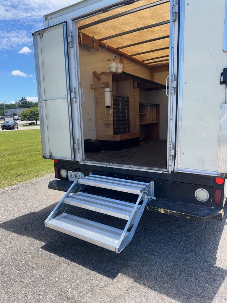 TrailerSteps fold-out steps installed on a box truck
